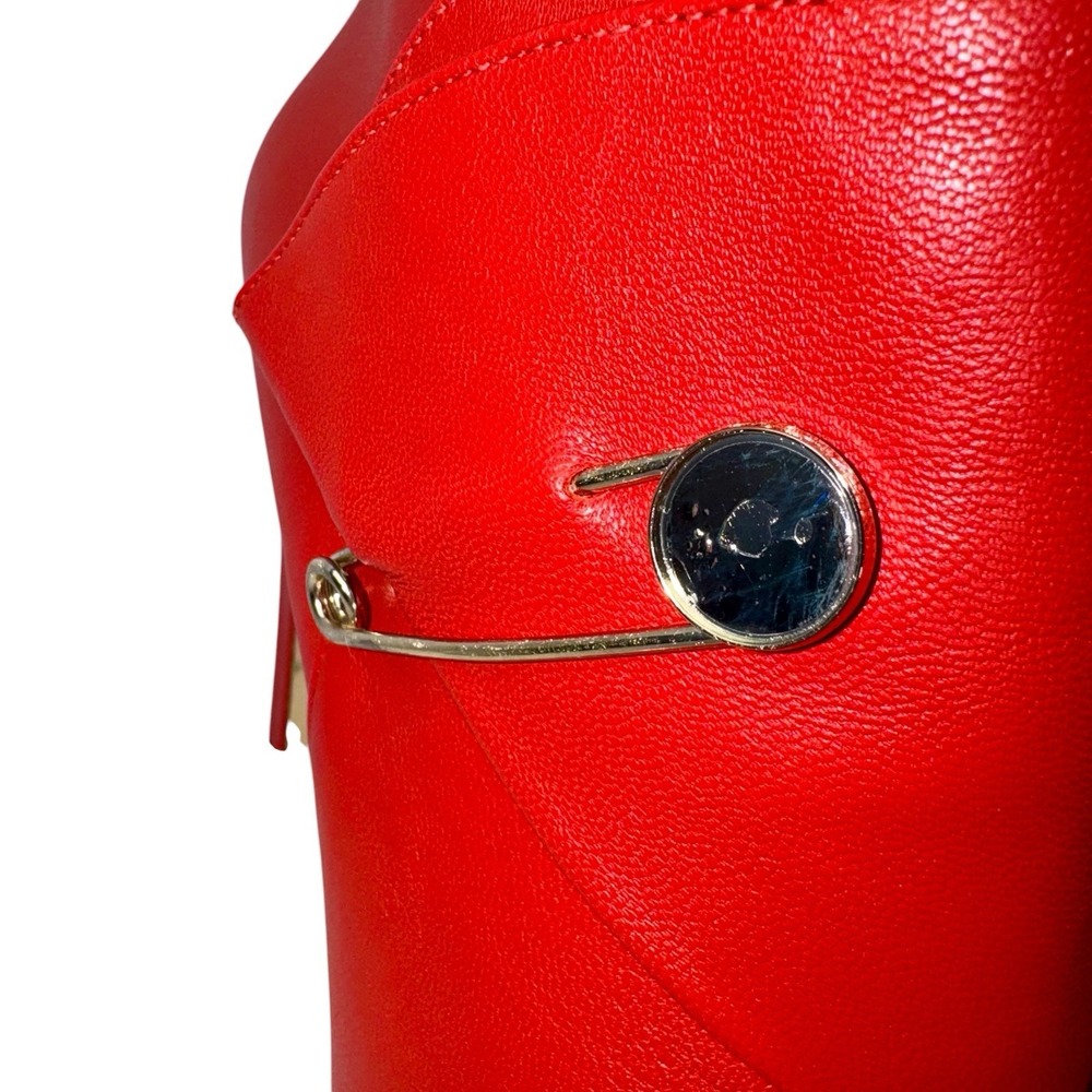 Nine West RED Leather Quitit Ankle Boots 4" Heels Pearl Safety Pin Accent 8.5M - Picture 4 of 11